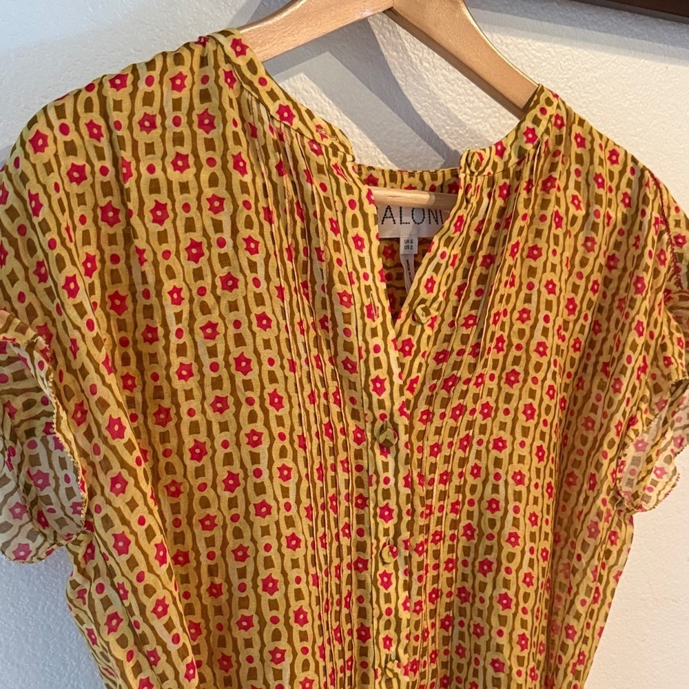 SALONI Bette Belted Silk Blend Voile Mini Dress, Daisy Trail, Size 2 - Picture 6 of 14